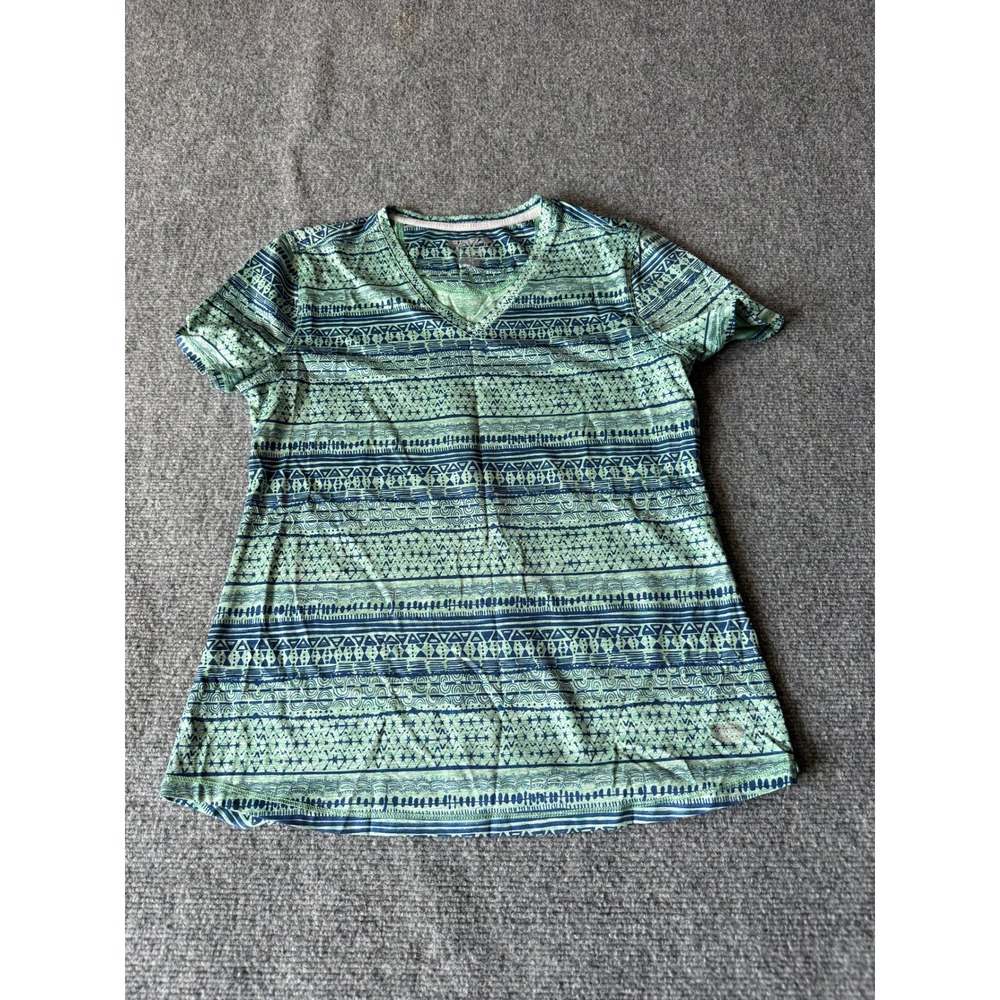 Reel Legends Freeline Womens Green Blue Tribal Print V-Neck Performance Shirt‎ M